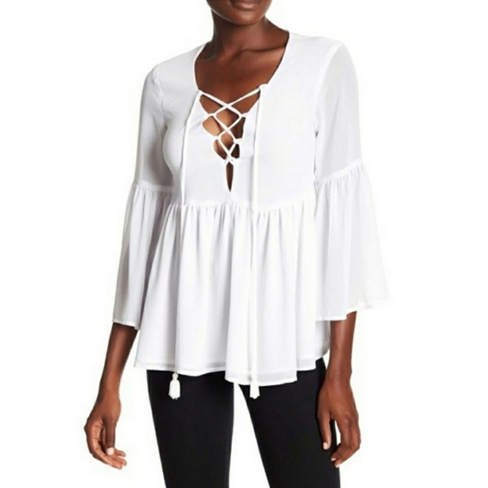 Show Me Your Mumu Piet tie top white blouse sz Sm